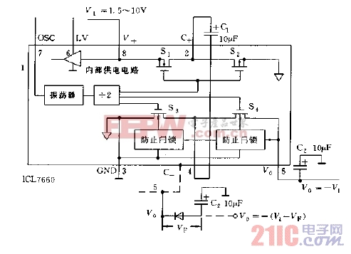 ICL7660应用实例电路负压变换器电路图.jpg