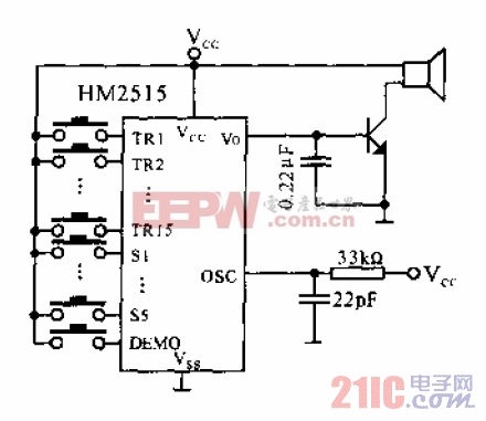 15键电子声效集成电路HM2512的典型应用电路.jpg