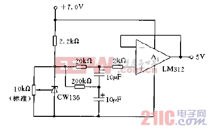 采用CW136，5.0V构成的5V低噪声缓冲电压基准电路图.jpg