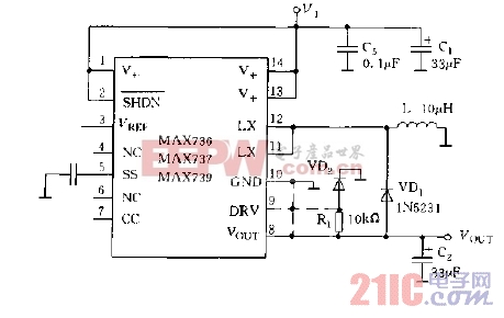 MAX736系列的基本应用间歇导电型应用电路图.jpg