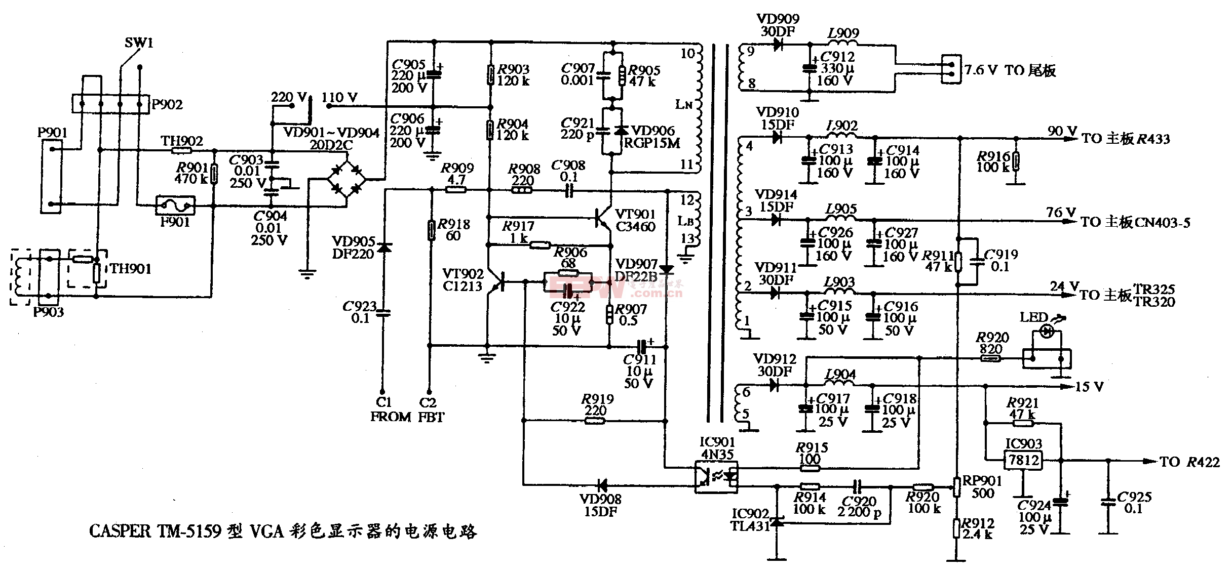 025 CASPER TM-5159型VGA彩色显示器的电源电路图