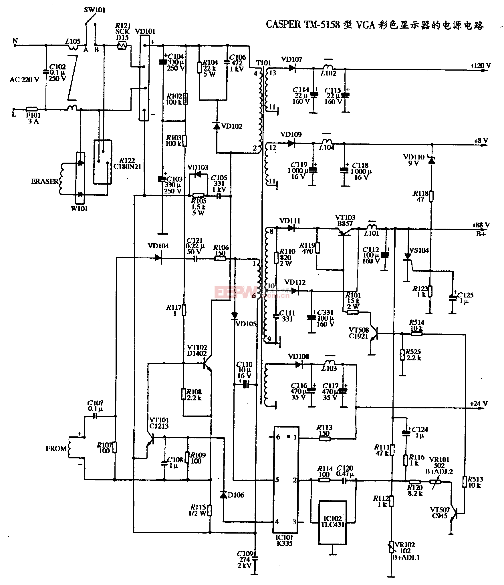 24、CASPER TM-5158型VGA彩色显示器的电源电路图