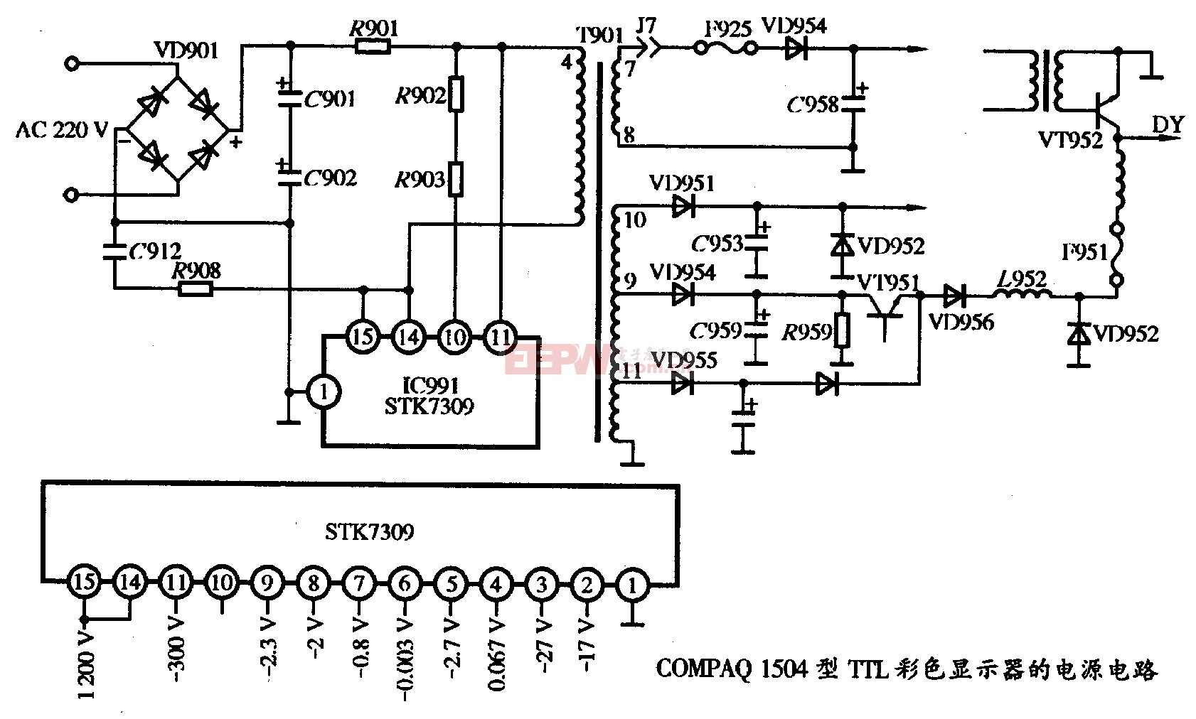 31、COMPAQ 1504型TTL彩色显示器的电源电路图