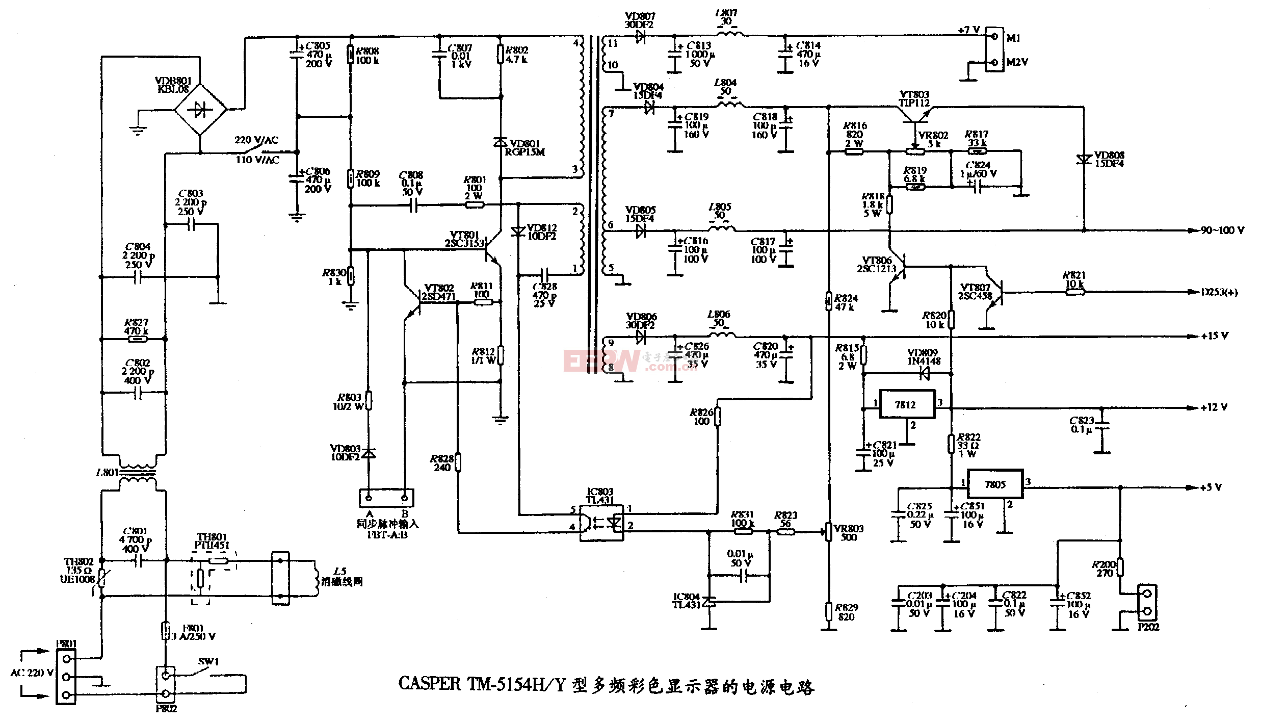 23、CASPER TM-5154H型SVGA多频彩色显示器的电源电路图