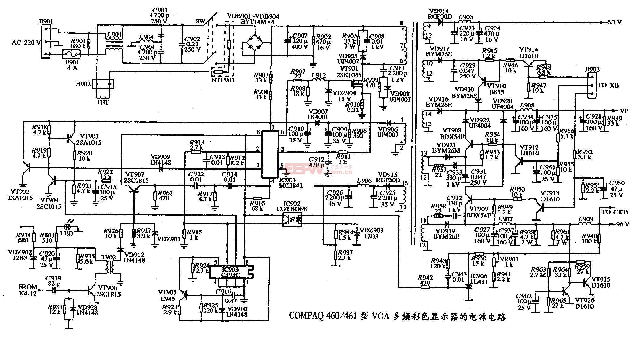 28、COMPAQ 460461型VGA多频彩色显示器的电源电路图