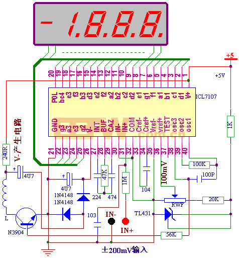 数字电压表头集成块ICL7107应用电路图