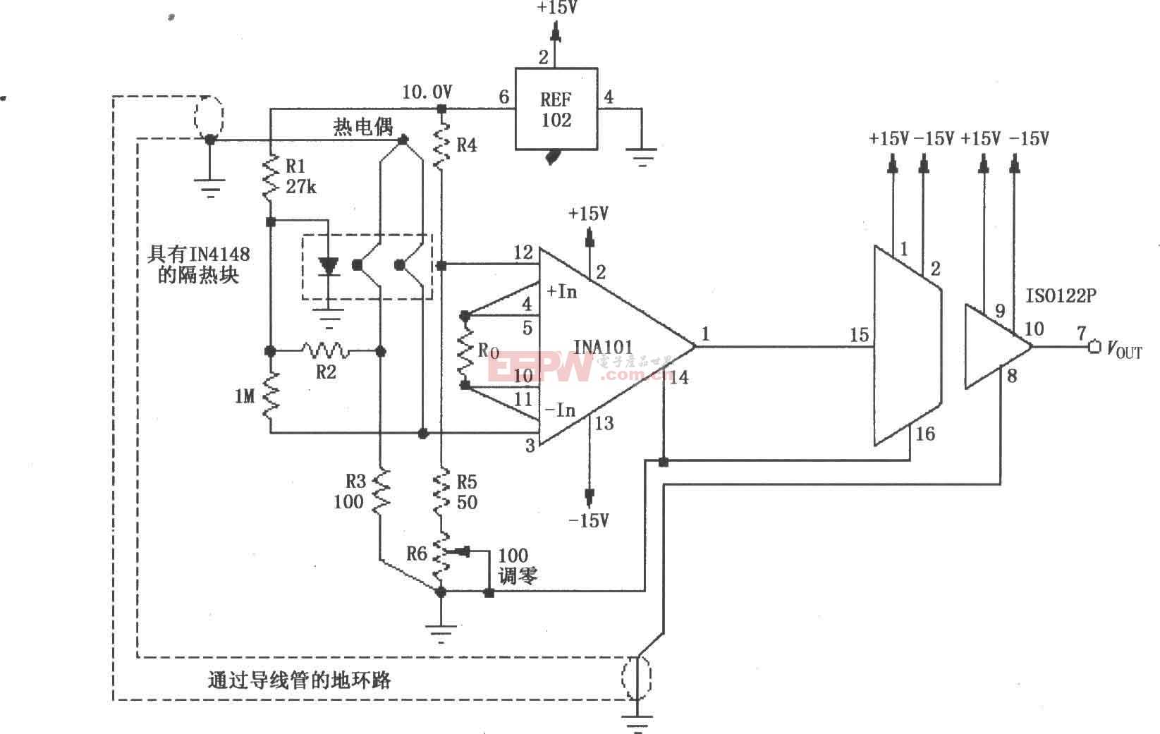 热电偶放大电路图(ISO122P/124、INA101)