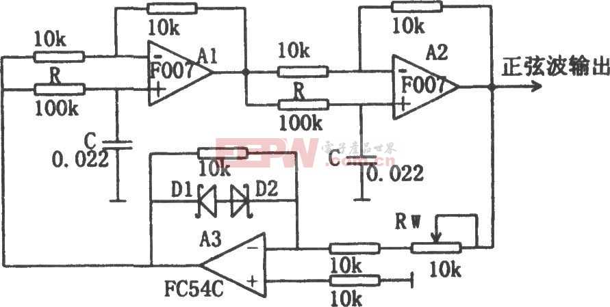 一阶有源相移振荡器(F007)电路图
