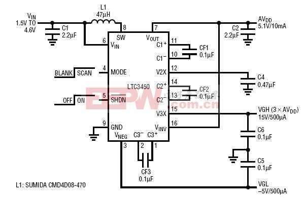 5.1V、-15V、5V 三路输出 TFT-LCD 电源