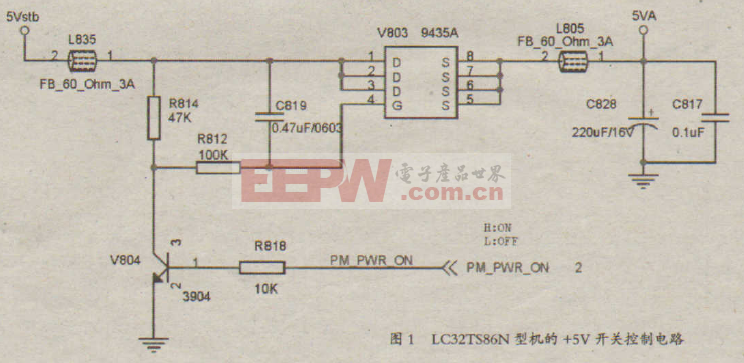 LC32TS86N机型的+5V开关控制电路