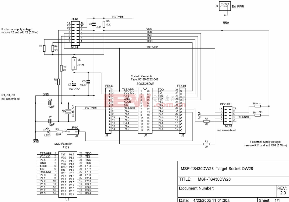 MSP-TS430DW28 目标插座模块，原理图