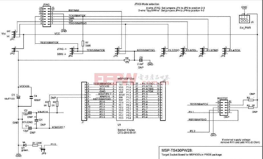 MSP-TS430PW28 Target Socket Module, Schematic