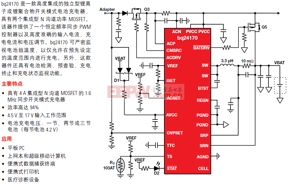 bq24170电池充电管理典型应用