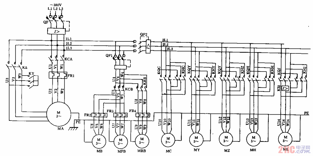 B2016A型龙门刨床电气原理图-主电路