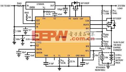 用于三节串联 LiFePO4 电池组的 48V 至 10.8V/10A 降压型转换器充电器