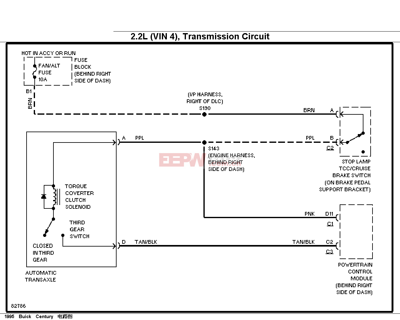 BUICK 95 century變速箱電路圖（2.2l,vin4)