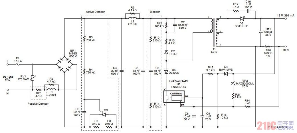 LinkSwitch-PL系列LED驱动器电路图