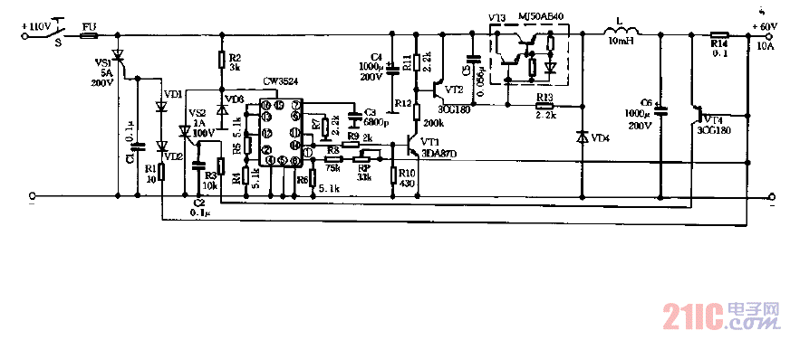 CW3524控制GTR构成的开关电源电路图