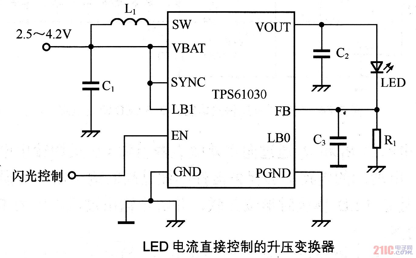 LED电流直接控制的升压变换器电路图