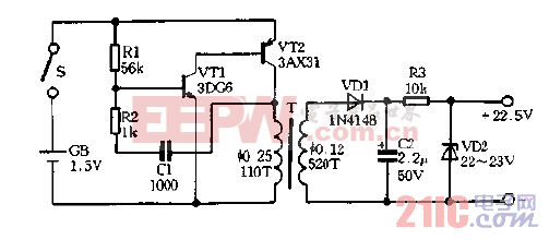 输出电压22.5V直流升压器电路图