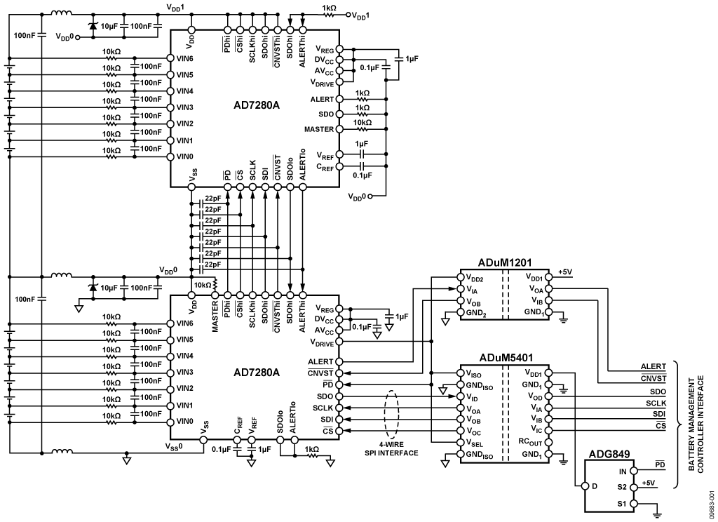集成信号和电源隔离的锂离子电池组监控器 (CN0197)