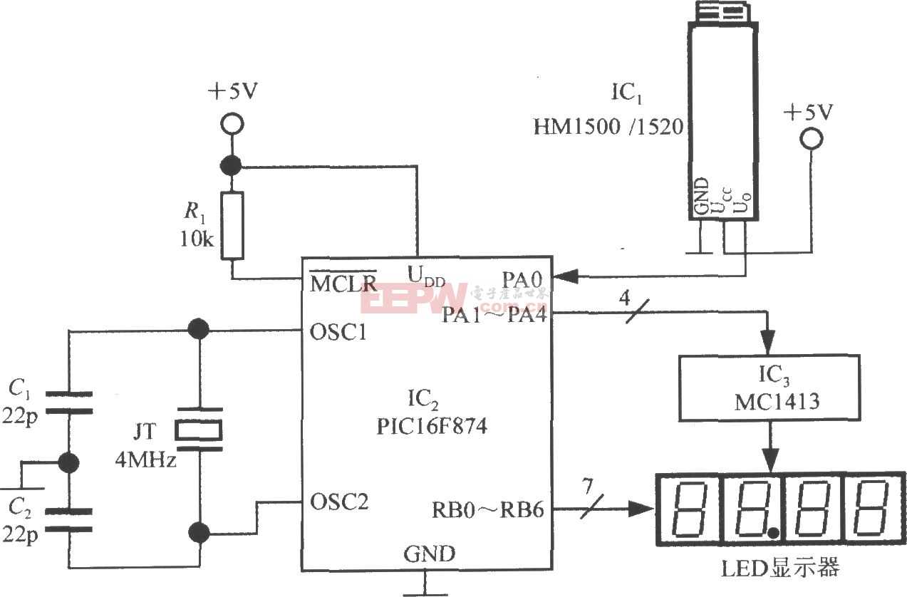 电压输出式集成湿度传感器HM1500／1520和单片机构成的智能湿度测量仪电路