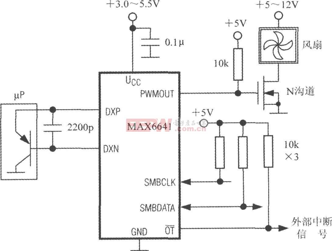 基于SMBus总线的智能温度控制器MAX6641的典型应用电路图