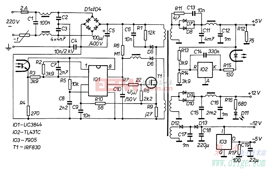 UC3844组成的60W开关电源电路图