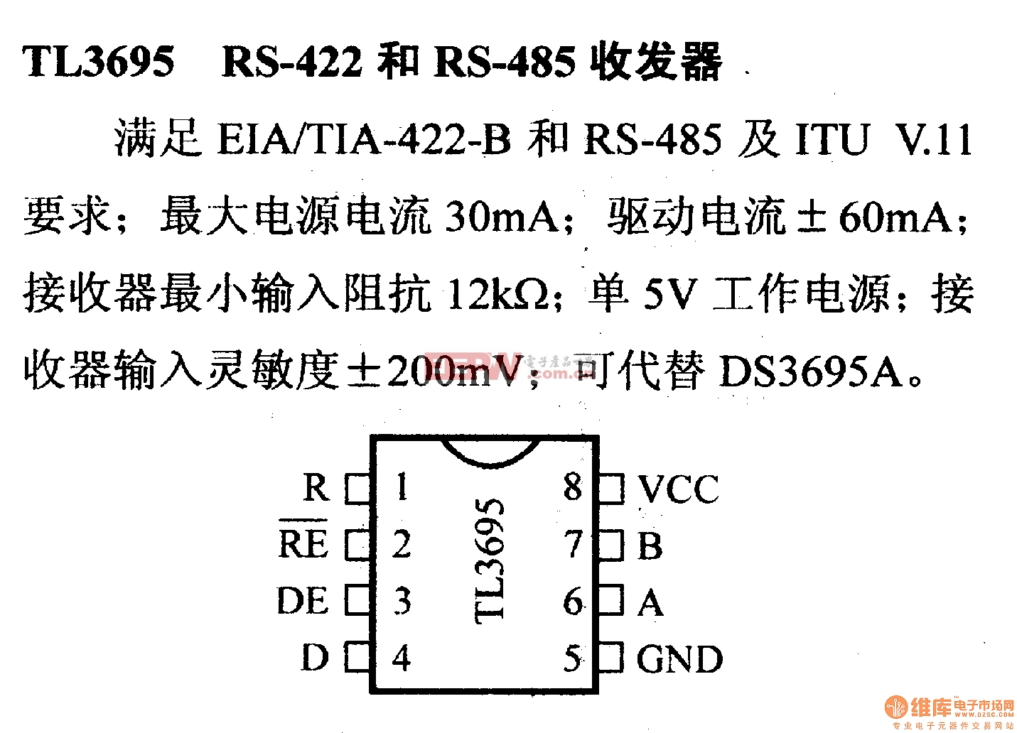 驅動器和通信電路引腳及主要特性tl3695rs-422和rs-485收發器