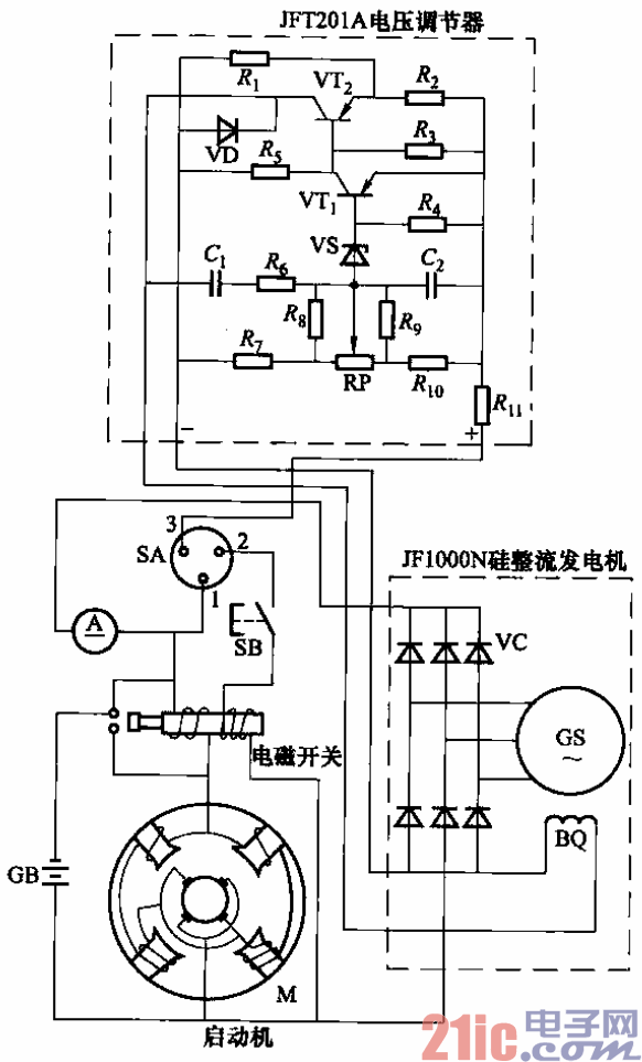 12v发电机调节器接线图图片