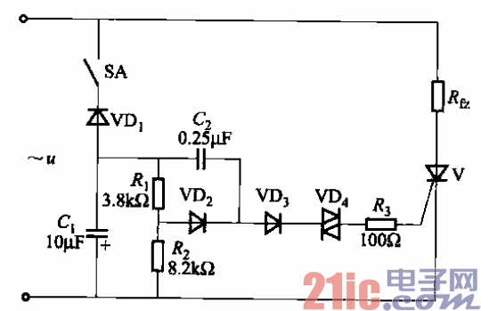 它是個零點開關電路.負載功率由開關sa控制.