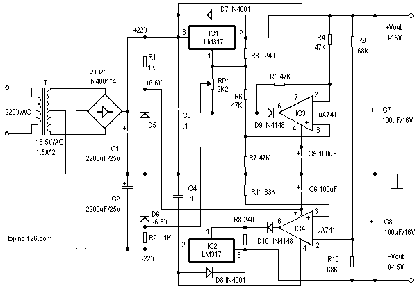 跟蹤式 0 ～±15v 穩壓電源-儀器儀表電路圖-電子產品世界