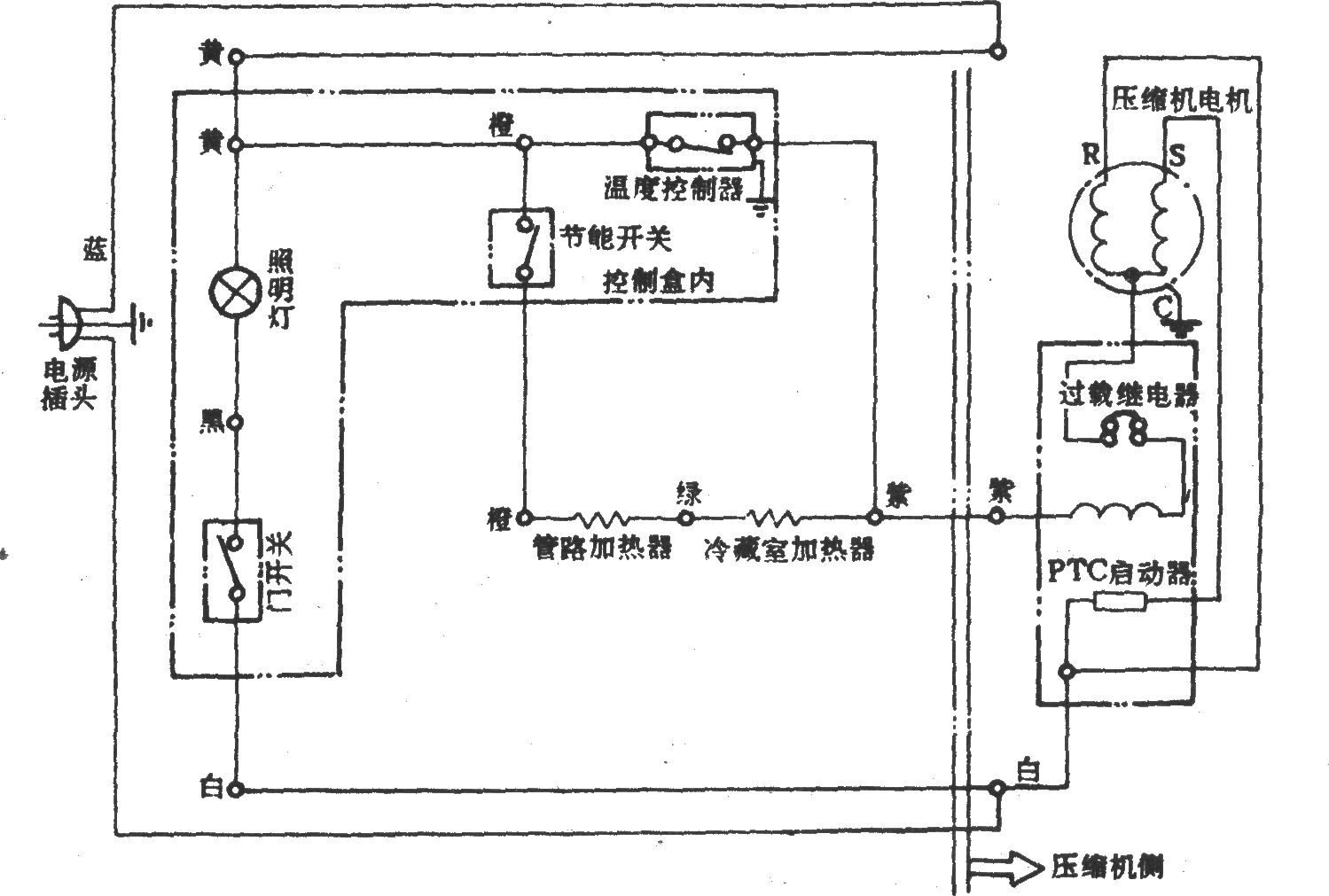 冰箱温控器连接线路图图片