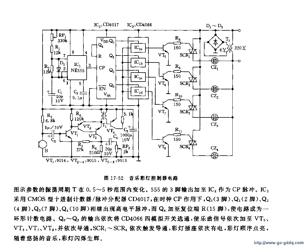 用555組成的音樂彩燈控制器電路