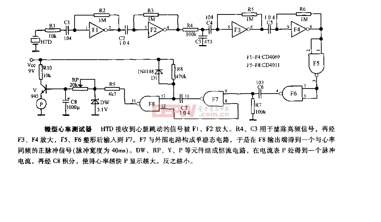 微型心率測試器-轉速,角速度,加速度傳感器電路圖-電子產品世界